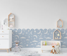Load image into Gallery viewer, Scalloped Wall Decal, Scallop Decals, Boho Wall Decor Decal Boho Nursery, Scalloped Half Wall, Stars Moon Wallpaper, Border Wall Decal 656LU