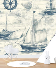 Load image into Gallery viewer, Nautical Sailboat Wallpaper – Peel and Stick Ocean Theme Wallpaper, Removable Vintage Ship Decor for Boys &amp; Girls Nursery