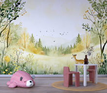 Load image into Gallery viewer, Woodland Forest Deer Wallpaper – Peel and Stick Wallpaper for Kids Room, Woodland Theme, Removable Nursery Wall Art