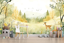 Load image into Gallery viewer, Woodland Forest Deer Wallpaper – Peel and Stick Wallpaper for Kids Room, Woodland Theme, Removable Nursery Wall Art