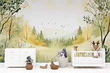 Load image into Gallery viewer, Woodland Forest Deer Wallpaper – Peel and Stick Wallpaper for Kids Room, Woodland Theme, Removable Nursery Wall Art
