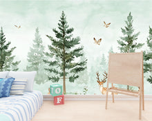 Load image into Gallery viewer, Woodland Forest Animal Wallpaper – Deer &amp; Bunny Nursery Wallpaper – Peel and Stick Removable Kids Room Décor – Nature Woodland Backdrop