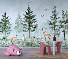Load image into Gallery viewer, Woodland Forest Animal Wallpaper – Deer &amp; Bunny Nursery Wallpaper – Peel and Stick Removable Kids Room Décor – Nature Woodland Backdrop