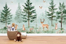 Load image into Gallery viewer, Woodland Forest Animal Wallpaper – Deer &amp; Bunny Nursery Wallpaper – Peel and Stick Removable Kids Room Décor – Nature Woodland Backdrop