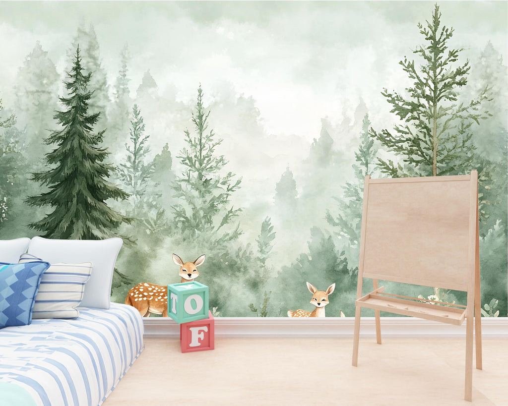 Woodland Forest Animal Wallpaper – Peel and Stick Deer Wallpaper for Nursery or Kids Room – Removable Nature Scene Wall Décor