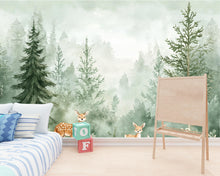 Load image into Gallery viewer, Woodland Forest Animal Wallpaper – Peel and Stick Deer Wallpaper for Nursery or Kids Room – Removable Nature Scene Wall Décor