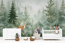 Load image into Gallery viewer, Woodland Forest Animal Wallpaper – Peel and Stick Deer Wallpaper for Nursery or Kids Room – Removable Nature Scene Wall Décor