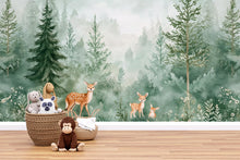 Load image into Gallery viewer, Woodland Forest Animal Wallpaper – Peel and Stick Deer Wallpaper for Nursery or Kids Room – Removable Nature Scene Wall Décor