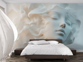 3D Dreamy Floral Face Wallpaper – Artistic Peel and Stick Portrait Wallpaper, Feminine Bedroom Decor, Bloom & Beauty Flower Mural