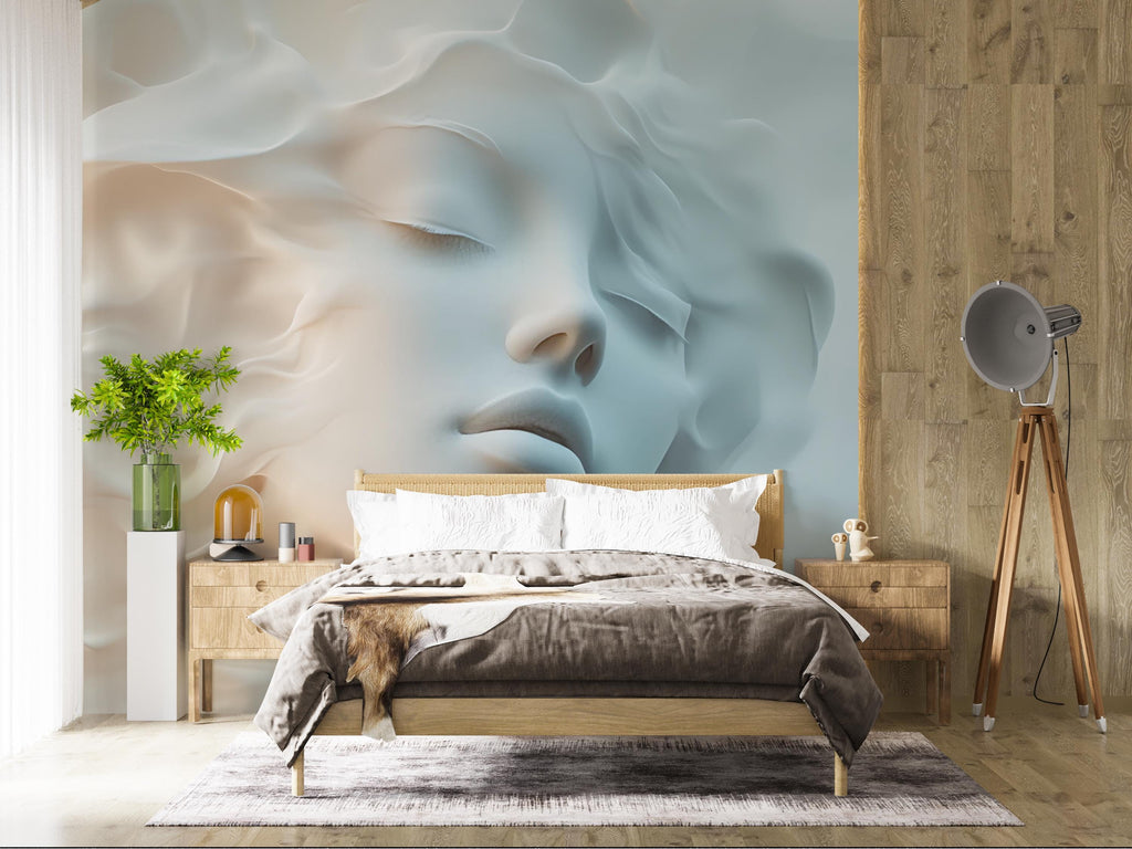 3D Dreamy Floral Face Wallpaper – Artistic Peel and Stick Portrait Wallpaper, Feminine Bedroom Decor, Bloom & Beauty Flower Mural