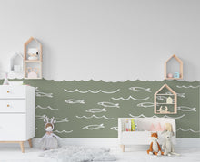 Load image into Gallery viewer, Scalloped Wall Decal, Fish Sea Decals, Boho Wall Decor Decal Nursery, Scalloped Half Wall, Fish Aquarium Wallpaper, Border Wall Decal 656LU