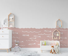 Load image into Gallery viewer, Scalloped Wall Decal, Fish Sea Decals, Boho Wall Decor Decal Nursery, Scalloped Half Wall, Fish Aquarium Wallpaper, Border Wall Decal 656LU