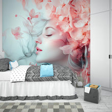 Load image into Gallery viewer, Cherry Blossom Girl Wallpaper – Romantic Face &amp; Flowers Wallpaper | Elegant Peel-and-Stick Floral Art for Bedroom or Studio