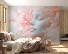 Load image into Gallery viewer, Dreamy Surreal Woman Face Wallpaper – Soft Pink Cloud Hair Peel-and-Stick Wallpaper | Feminine Art Bedroom Decor