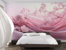 Romantic Pink Cherry Blossom Wallpaper – Japanese Sakura Floral Wallpaper, Peel and Stick Bedroom Decor, Soft Spring Garden Scene