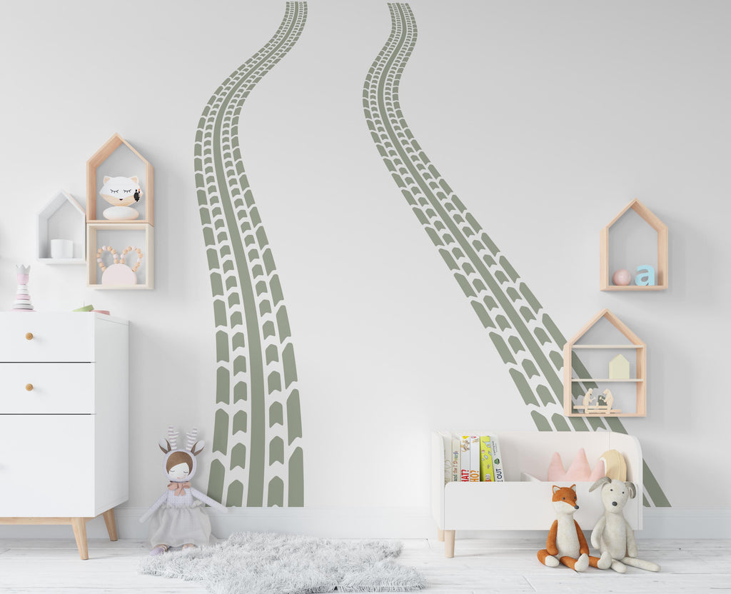 Tire Track Wall Decal Highway Vinyl Sticker Tire Marks Track Wall Decor Kids Playroom Boys Room Wall Art Bedroom Sticker 681RS