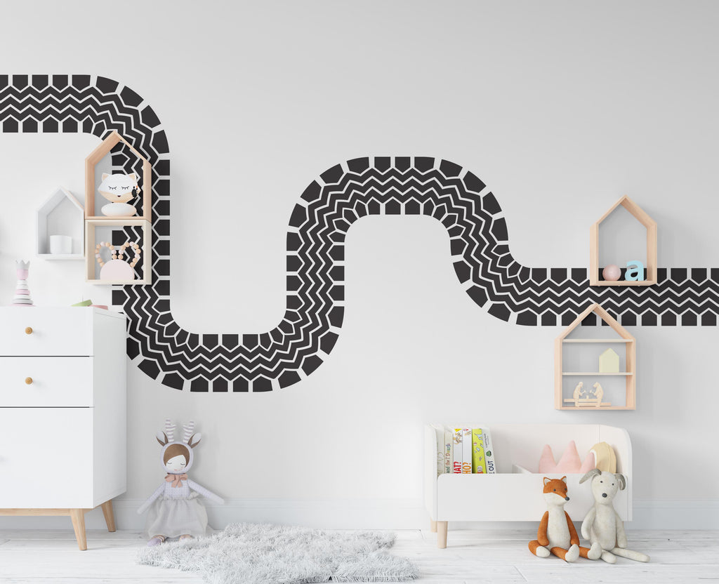Tire Track Wall Decal Highway Vinyl Sticker Tire Marks Track Wall Decor Kids Playroom Boys Room Wall Art Bedroom Sticker 683RS