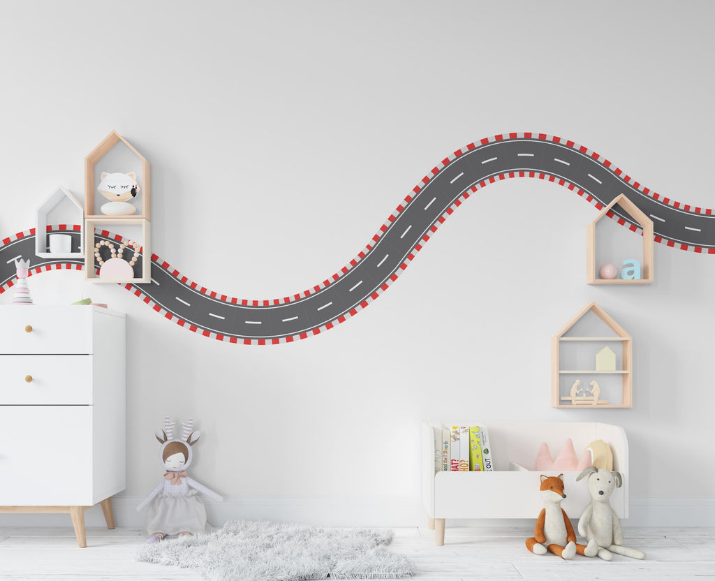 Tire Track Wall Decal Highway Vinyl Sticker Tire Marks Wall Decor Kids Playroom Boys Room Wall Art Automotive Bedroom Mural Sticker 685RS