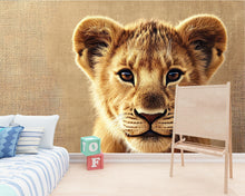 Load image into Gallery viewer, Lion Cub Wall Mural – Safari Nursery Wallpaper – Adorable Baby Lion Jungle Wall Art for Kids' Room – Peel and Stick or Traditional