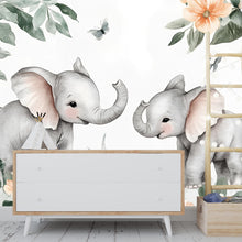 Load image into Gallery viewer, Elephant Nursery Wall Mural – Cute Baby Elephant Wallpaper – Jungle Safari Peel and Stick Wall Art – Nursery Decor – Removable Kids Wall
