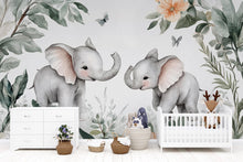 Load image into Gallery viewer, Elephant Nursery Wall Mural – Cute Baby Elephant Wallpaper – Jungle Safari Peel and Stick Wall Art – Nursery Decor – Removable Kids Wall