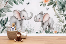 Load image into Gallery viewer, Elephant Nursery Wall Mural – Cute Baby Elephant Wallpaper – Jungle Safari Peel and Stick Wall Art – Nursery Decor – Removable Kids Wall