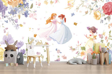 Load image into Gallery viewer, Princess Wall Mural for Girls – Fairy Tale Nursery Wallpaper – Floral Princess Theme – Peel and Stick Removable Mural – Kids Room Decor
