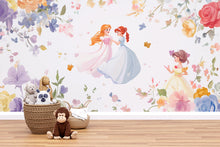 Load image into Gallery viewer, Princess Wall Mural for Girls – Fairy Tale Nursery Wallpaper – Floral Princess Theme – Peel and Stick Removable Mural – Kids Room Decor
