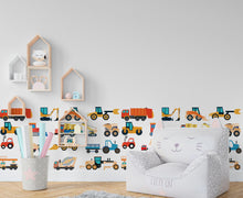 Load image into Gallery viewer, Truck Wall Decals - Construction Truck wall Nursery Decor, Half Border Wall Art, Kids Room Decal, Boys Room Truck Themed Nursery Decor 659LU