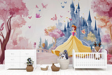 Load image into Gallery viewer, Princess Wall Mural for Girls – Fairy Tale Nursery Wallpaper – Floral Princess Theme – Peel and Stick Removable Mural – Kids Room Decor