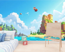 Load image into Gallery viewer, Blocks Ocean Wall Mural for Kids – Pixel Art Adventure Room Decor – Boys Bedroom Wallpaper – Peel and Stick Wall Art