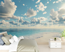 Load image into Gallery viewer, Ocean Beach Wall Mural – Tranquil Sky and Sea Wallpaper – Coastal Bedroom Decor – Beach Horizon Peel and Stick Mural