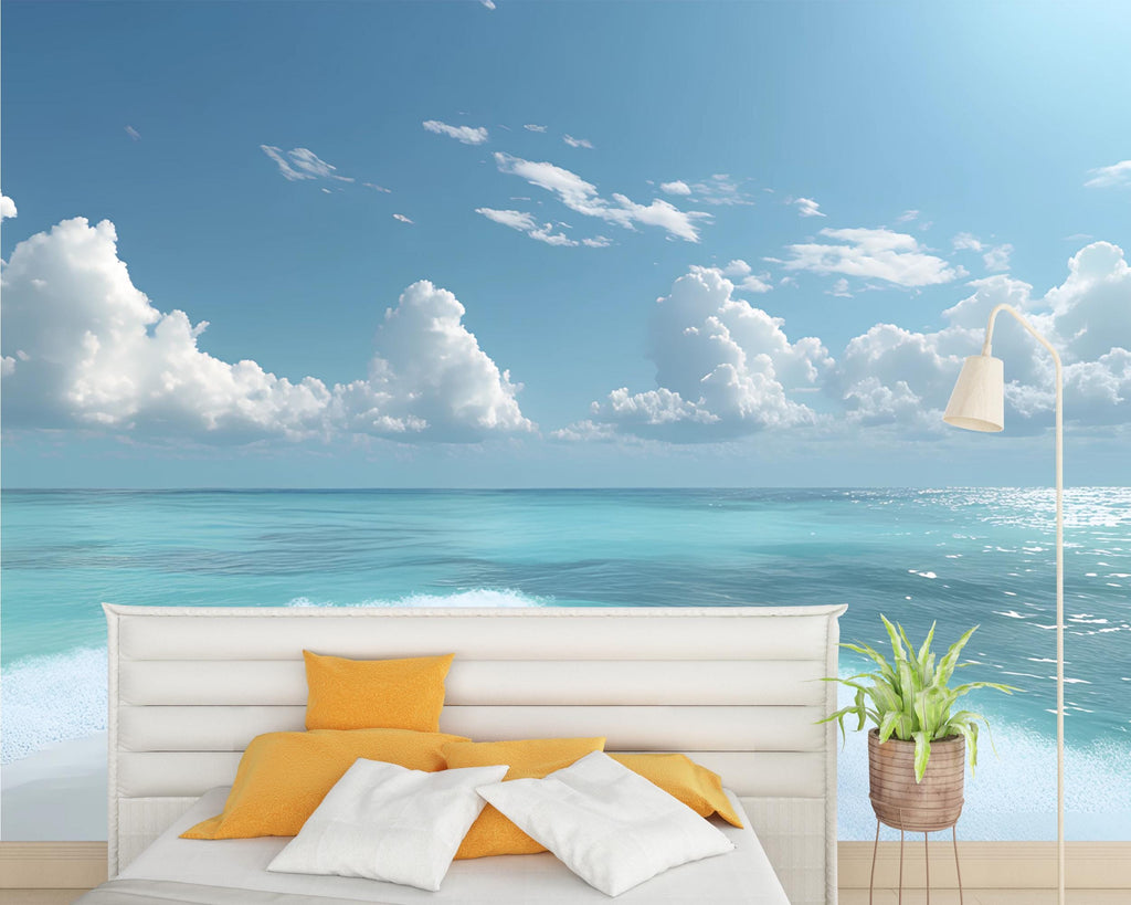 Ocean Wave Wall Mural – Tropical Beach Wallpaper – Coastal Bedroom Decor – Seaside Horizon Wall Art – Peel and Stick Wallpaper