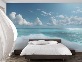 Ocean Wave Wall Mural – Tropical Beach Wallpaper – Coastal Bedroom Decor – Seaside Horizon Wall Art – Peel and Stick Wallpaper