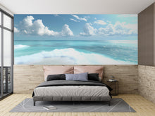 Load image into Gallery viewer, Ocean Wave Wall Mural – Tropical Beach Wallpaper – Coastal Bedroom Decor – Seaside Horizon Wall Art – Peel and Stick Wallpaper