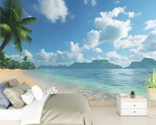 Load image into Gallery viewer, Tropical Beach Wall Mural – Island Ocean Wallpaper – Coastal Paradise Bedroom Decor – Seaside Wall Art – Peel and Stick Mural