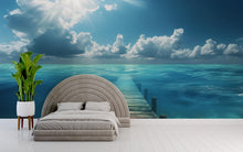Load image into Gallery viewer, Ocean Dock Wall Mural – Tranquil Pier Wallpaper – Tropical Beach Ocean View Wall Art – Peel and Stick or Traditional Installation