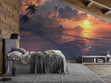 Load image into Gallery viewer, Sunset Beach Wall Mural – Tropical Ocean View Wallpaper – Relaxing Seascape Wall Art – Coastal Bedroom Decor – Peel and Stick or Traditional