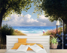 Load image into Gallery viewer, Secluded Beach Path Wall Mural – Coastal Ocean Wallpaper – Tropical Garden Walkway Decor – Bedroom Beach Theme Peel and Stick Mural