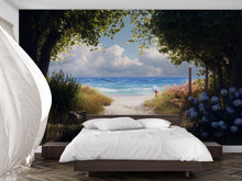 Load image into Gallery viewer, Secluded Beach Path Wall Mural – Coastal Ocean Wallpaper – Tropical Garden Walkway Decor – Bedroom Beach Theme Peel and Stick Mural
