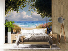 Load image into Gallery viewer, Secluded Beach Path Wall Mural – Coastal Ocean Wallpaper – Tropical Garden Walkway Decor – Bedroom Beach Theme Peel and Stick Mural