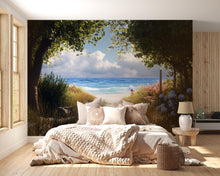 Load image into Gallery viewer, Secluded Beach Path Wall Mural – Coastal Ocean Wallpaper – Tropical Garden Walkway Decor – Bedroom Beach Theme Peel and Stick Mural