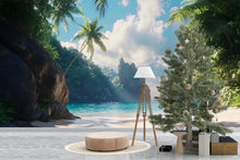 Load image into Gallery viewer, Tropical Hidden Cove Wall Mural – Beach and Ocean View Wallpaper – Peel and Stick or Traditional Coastal Mural – Paradise Wall Art Decor