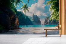 Load image into Gallery viewer, Tropical Hidden Cove Wall Mural – Beach and Ocean View Wallpaper – Peel and Stick or Traditional Coastal Mural – Paradise Wall Art Decor