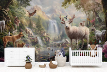 Load image into Gallery viewer, Fantasy Forest Animal Wall Mural – Woodland Nursery Wallpaper – Peel and Stick or Non-Woven – Kids Room Nature Wall Decor