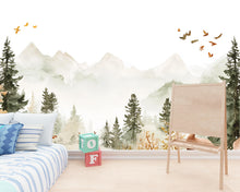 Load image into Gallery viewer, Woodland Deer Nursery Wall Mural - Peel and Stick Forest Wallpaper - Baby Boy Room Decor - Mountain Landscape Mural - Kids Room Wall Art