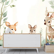 Load image into Gallery viewer, Woodland Animal Nursery Wall Mural – Baby Deer and Bunny Wallpaper – Peel and Stick or Traditional Wall Art for Nursery or Playroom