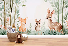 Load image into Gallery viewer, Woodland Animal Nursery Wall Mural – Baby Deer and Bunny Wallpaper – Peel and Stick or Traditional Wall Art for Nursery or Playroom