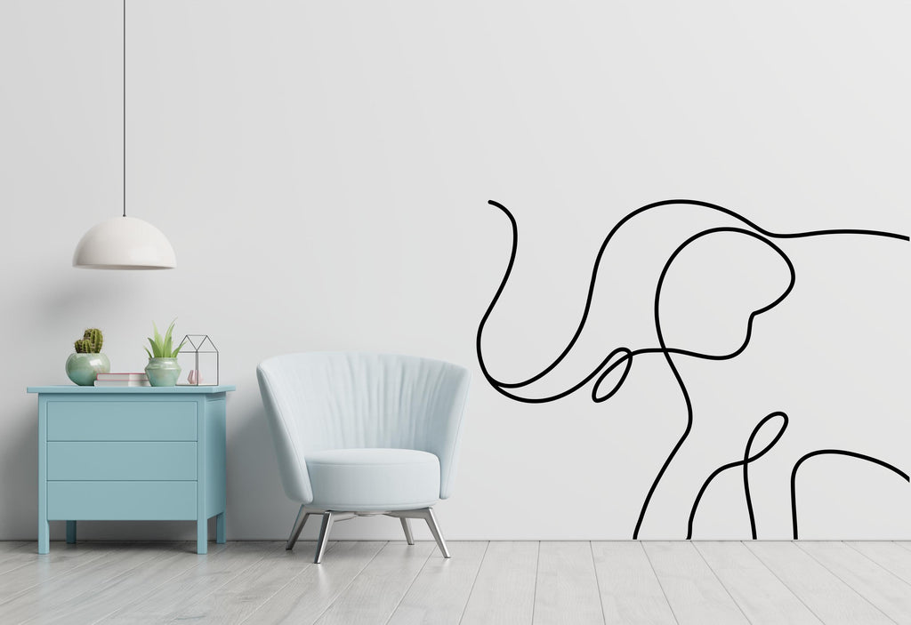 Minimalist Elephant Line Art Wall Decal – Modern One Line Drawing, Elegant Animal Silhouette, Contemporary Vinyl Wall Art 673LU