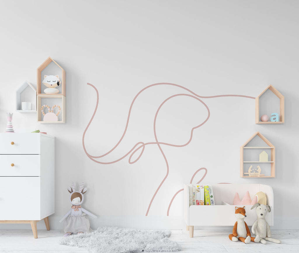 Minimalist Elephant Line Art Wall Decal – Modern One Line Drawing, Elegant Animal Silhouette, Contemporary Vinyl Wall Art 673LU